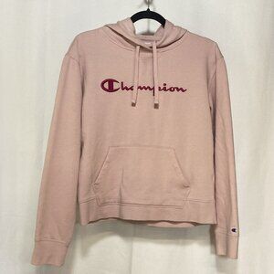 Champion Women’s‎ Medium M Pink Cropped Hoodie Kangaroo Pocket Fleece Lined